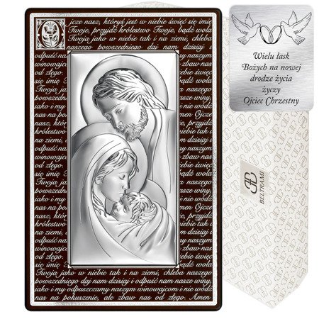 Obrazek Srebrny Święta Rodzina brązowa rama z modlitwą 6380MN
